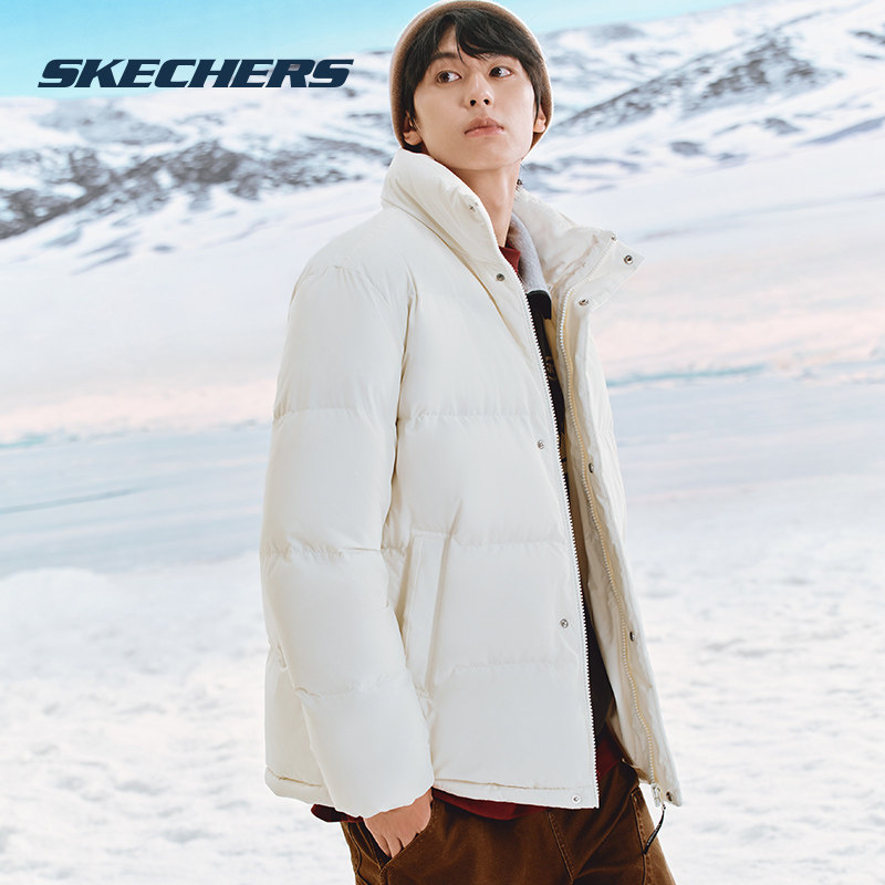 斯凯奇男装女装25春季新款羽绒服加厚保暖棉服白色短款面包服棉袄