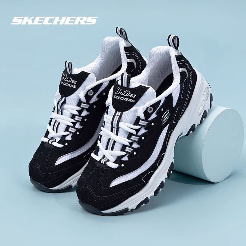 斯凯奇女鞋熊猫鞋黑白经典老爹鞋春季新款厚底休闲鞋女款运动鞋子