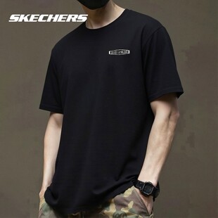 斯凯奇男装半袖春季新款黑色针织运动服官方旗舰店男款短袖T恤衫