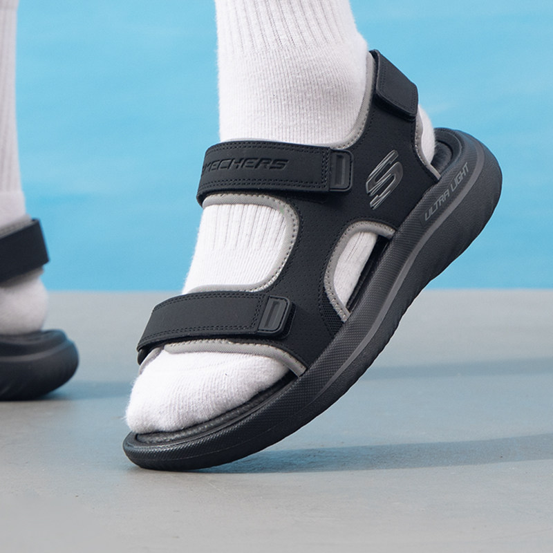 斯凯奇魔术贴凉鞋男夏季透气沙滩鞋官方旗舰男士运动凉拖鞋