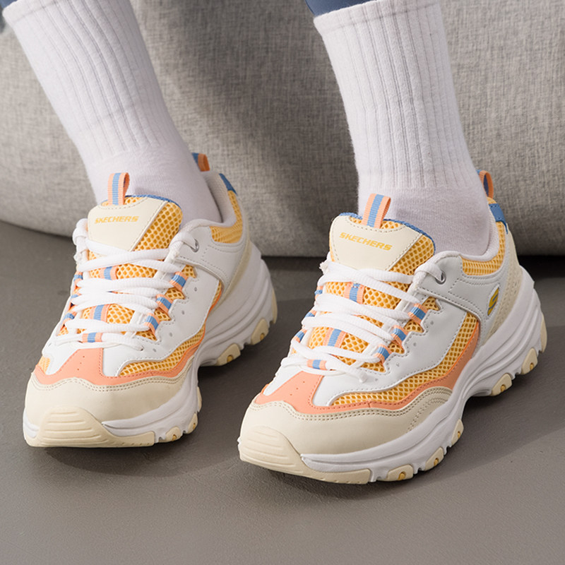 斯凯奇撞色熊猫鞋秋冬新款缓震运动鞋舒适跑步鞋厚底增高