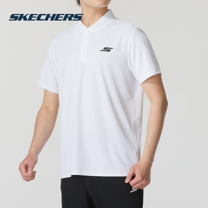 斯凯奇翻领短袖男装2025夏季新款运动服休闲白色POLO衫半袖T恤