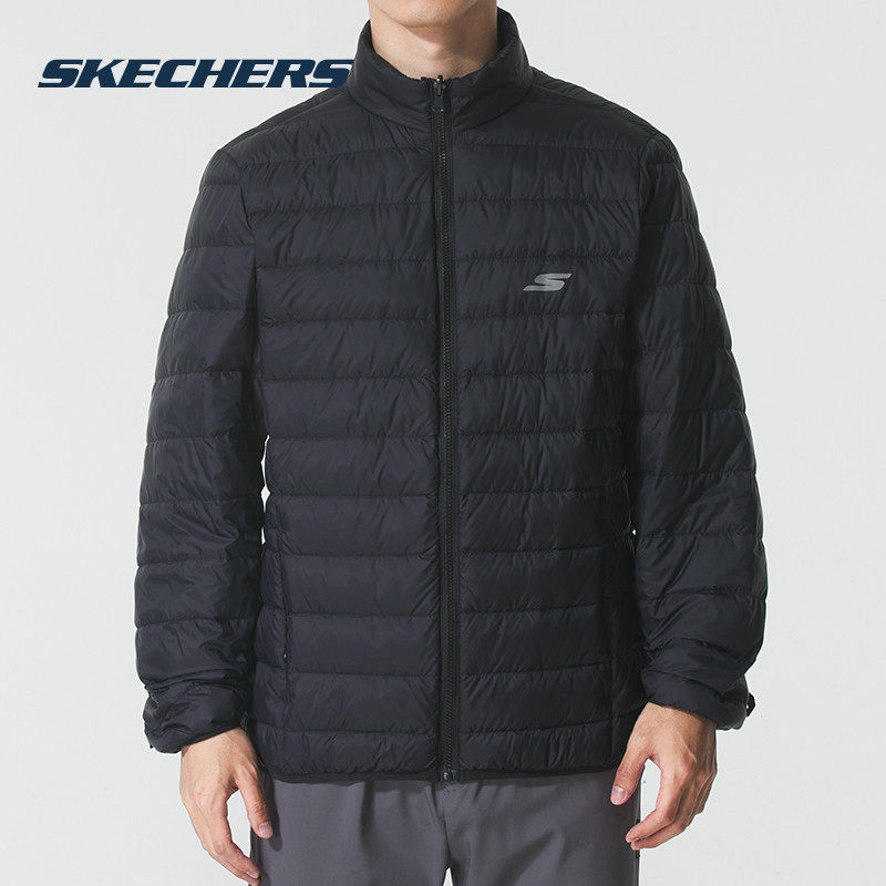 斯凯奇外套男款冬季新款黑色梭织连帽夹克三合一羽绒内胆冲锋夹克