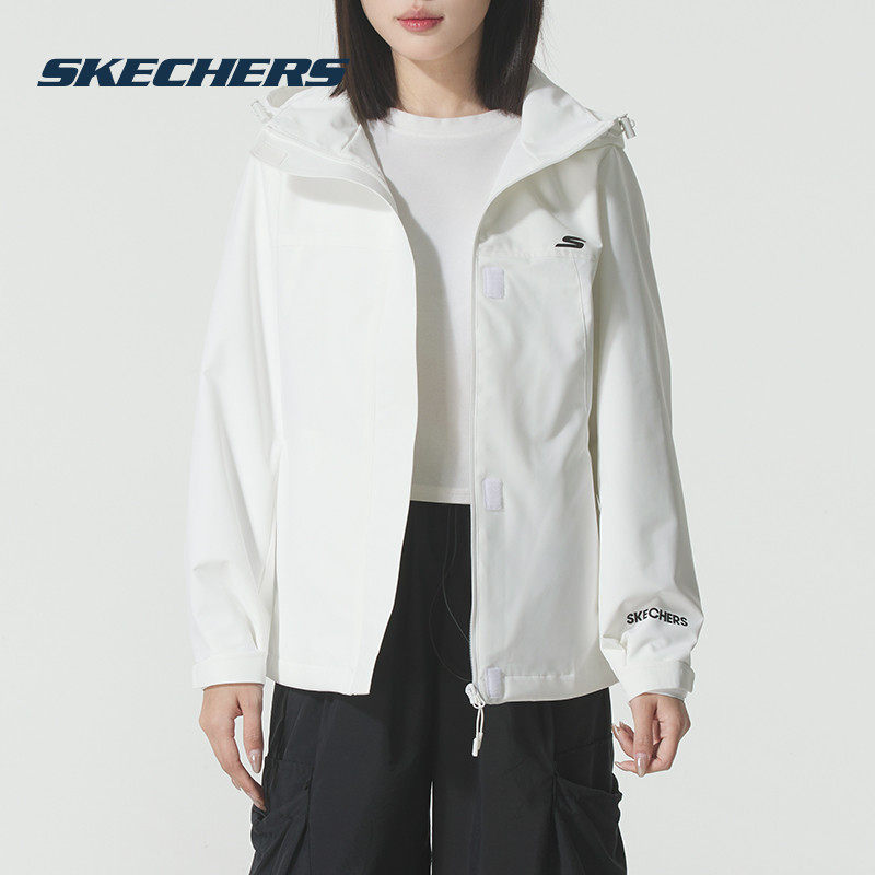 斯凯奇外套女款冬季2025新款白色户外登山服防水女装冲锋运动夹克