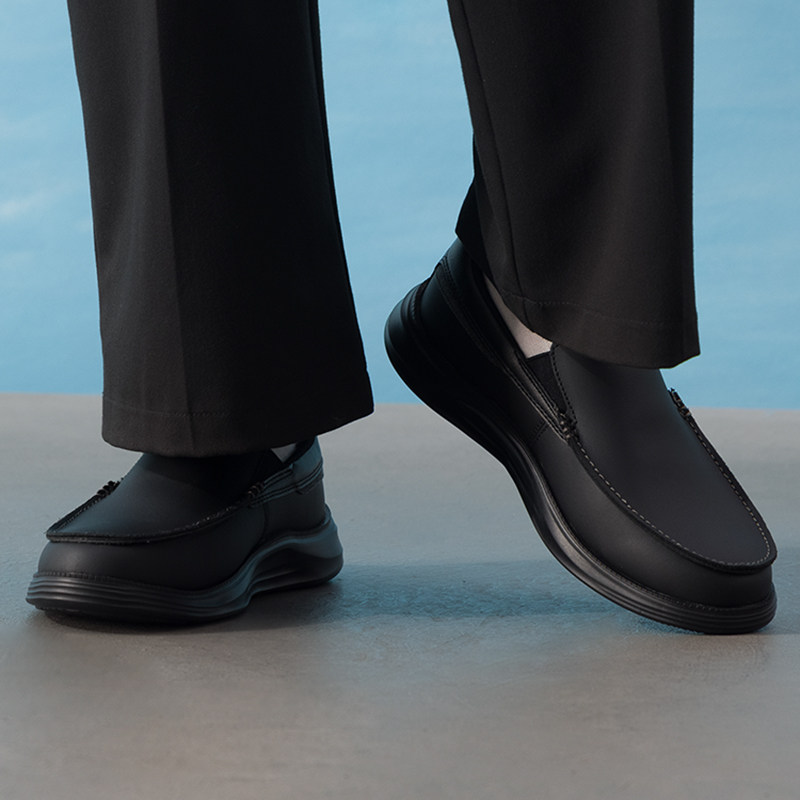 斯凯奇男鞋春季新款运动鞋官方正品休闲鞋软底鞋黑色通勤商务皮鞋