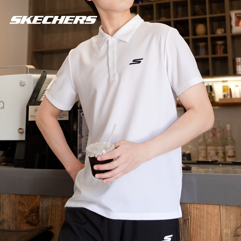 斯凯奇短袖春季新款男装官方正品男士POLO衫白色透气针织T恤衫男