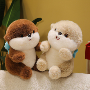 可爱小河狸毛绒玩具公仔小海獭玩偶小鱼背包布娃娃儿童男女生抱枕