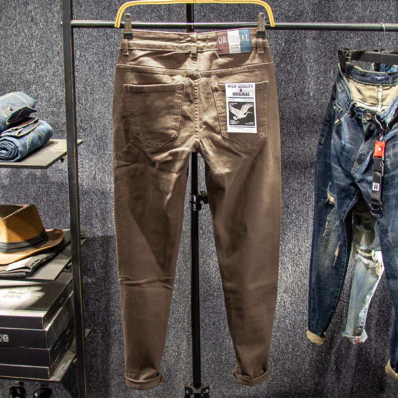 三古木棉卡其休闲修身小脚黑色