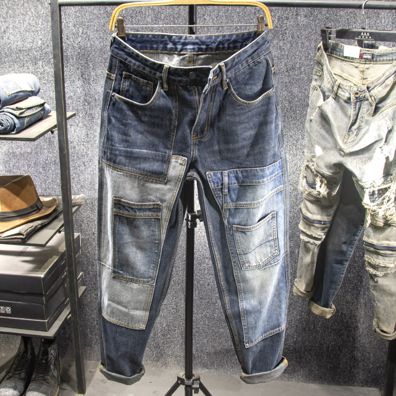 撞色拼接多口袋设计大码胖子可穿