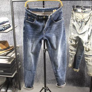 小脚裤 三古木棉冬季 修身 男韩版 子男潮流 做旧复古加绒加厚牛仔裤