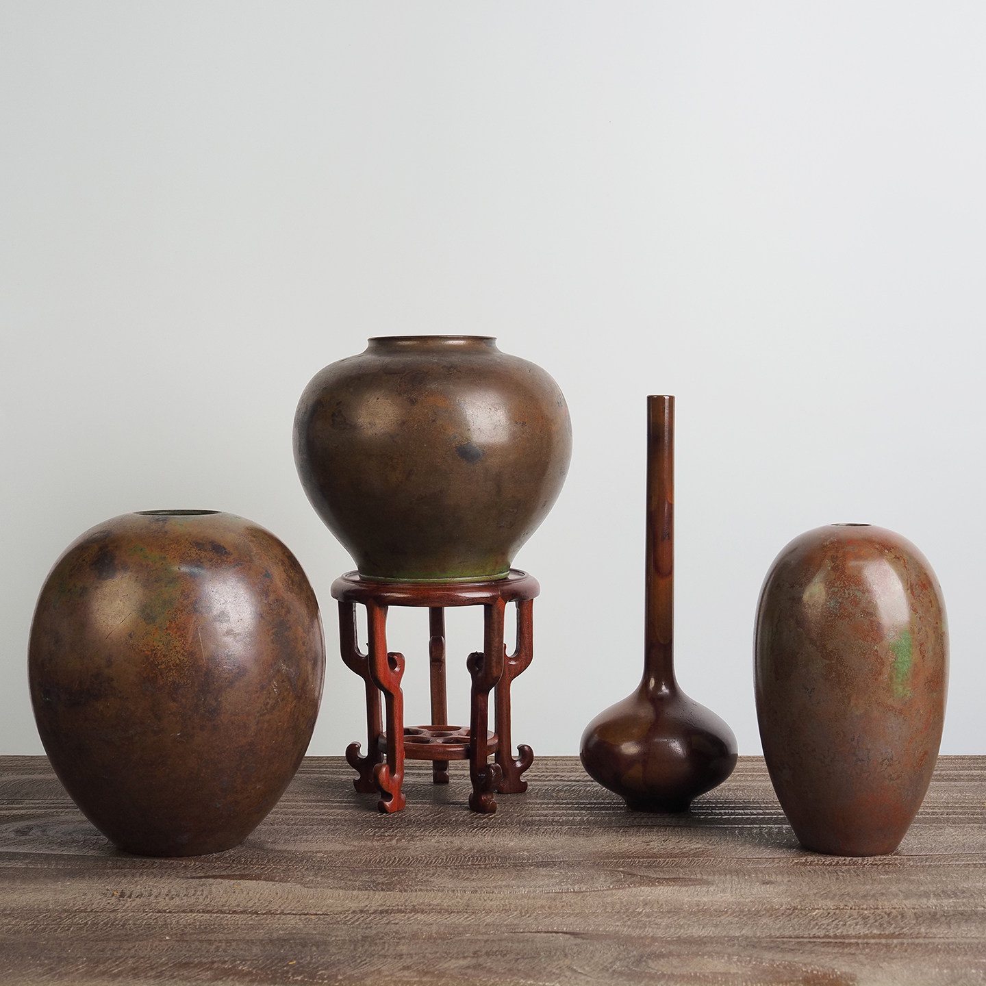 日本回流班紫铜花器名家手作民宿会所茶室博古架干花插花禅意摆件