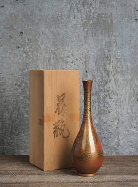 日本高岗鹤首铜花瓶设计师推荐样板间展厅书房玄关桌面插花摆件