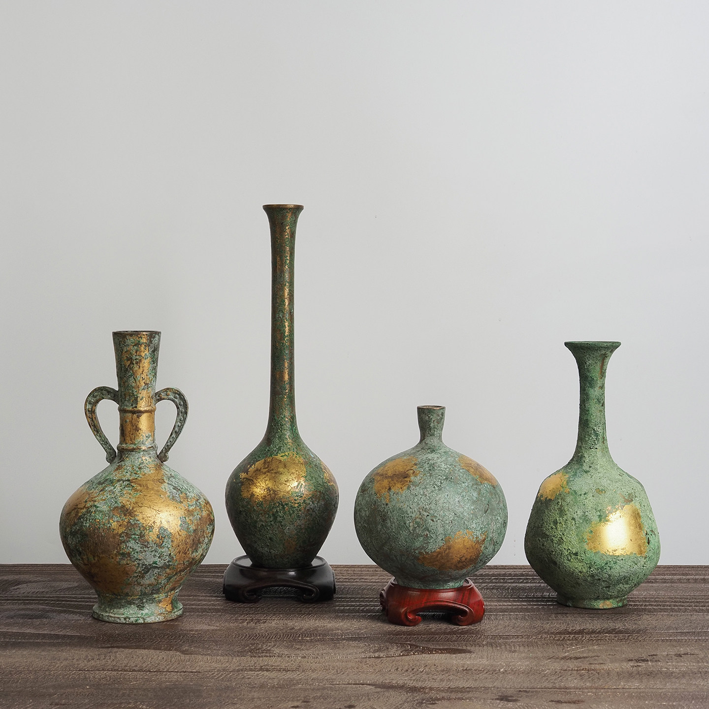 日本回流铸铜金箔贴绘铜花瓶复古做旧样板间家居茶室书房摆件,家居饰品,花瓶,淘宝优惠券,粉丝福利购,淘宝优惠卷