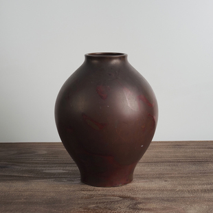 中古日本回流老物件斑铜花器居家茶空间博古架书房插花桌面摆件