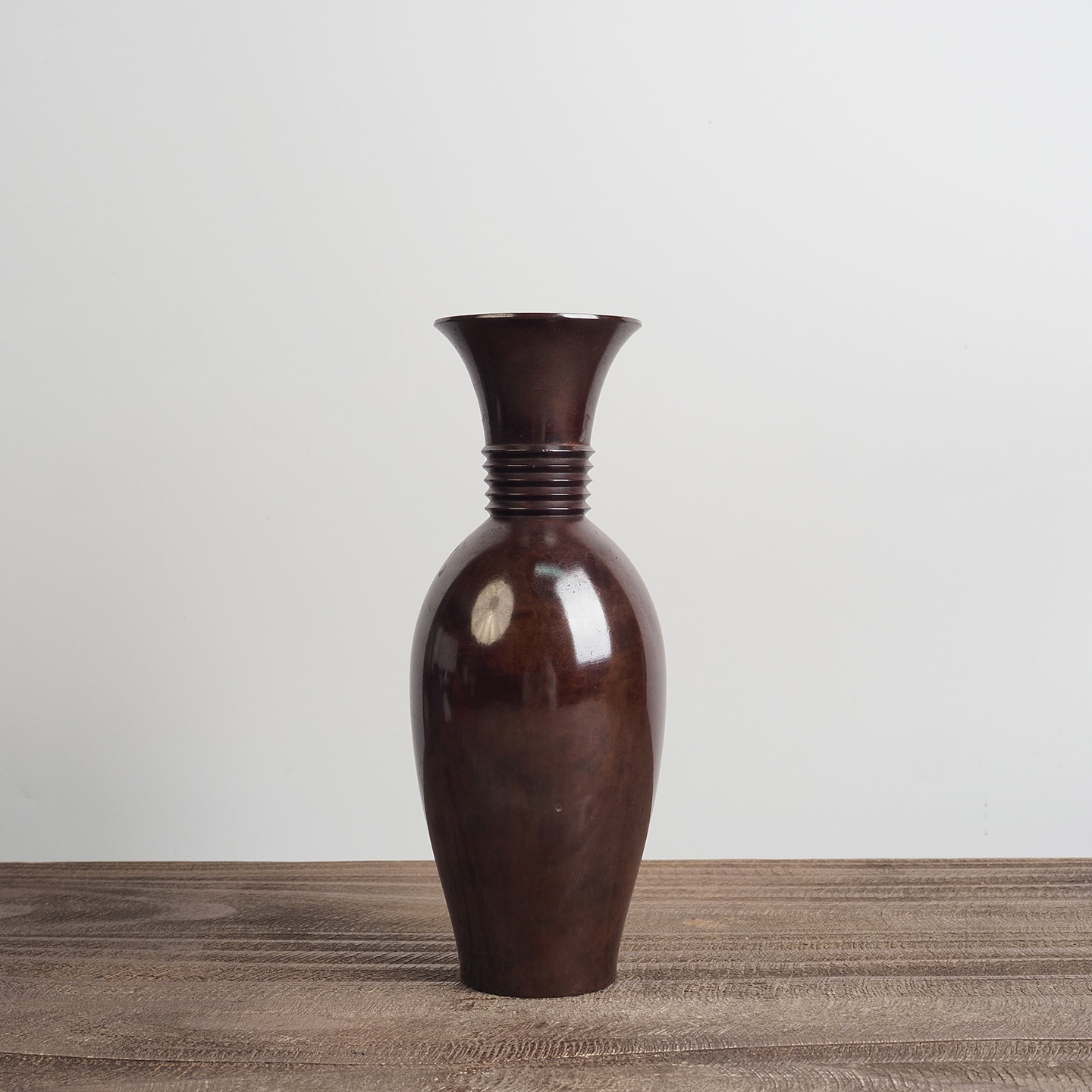中古日本高岗铜花器金工米田秀保作居家茶室侘寂复古台面插花摆件