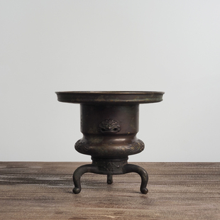 日本老物件回流池坊薄端三足铜花瓶日式插花花道禅意会所民宿摆件