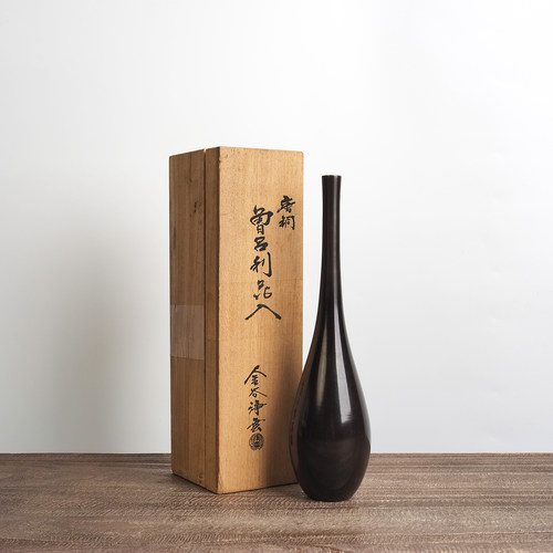 日本曾吕利铜花瓶鹤首长颈瓶室内茶室茶配茶道禅意插花花道摆件
