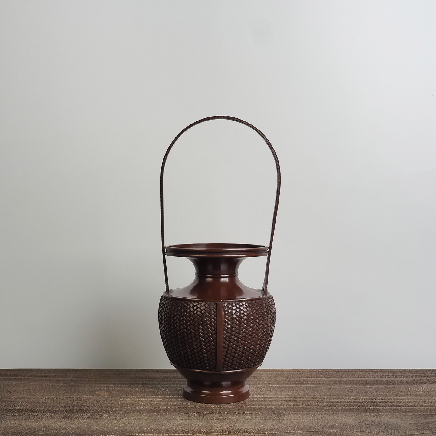 日本提篮款铜花瓶设计师推荐插花花艺花篮提梁形室内居家展厅摆件