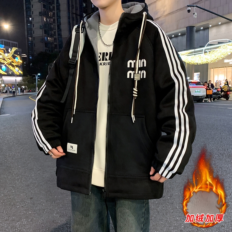 男孩冬季加绒加厚派克服棉衣外套