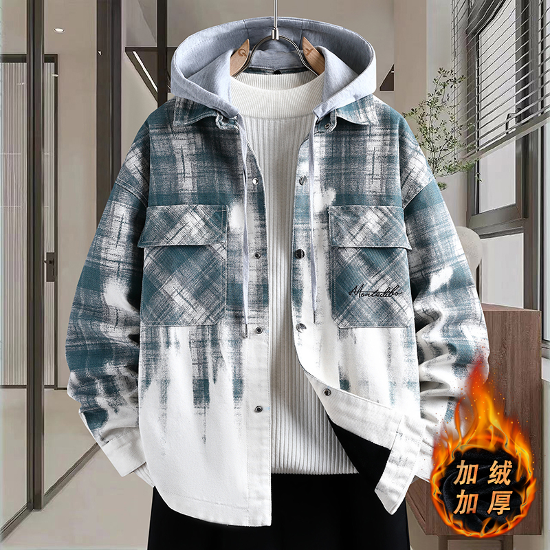 中学生加绒加厚牛仔外套宽松棉衣