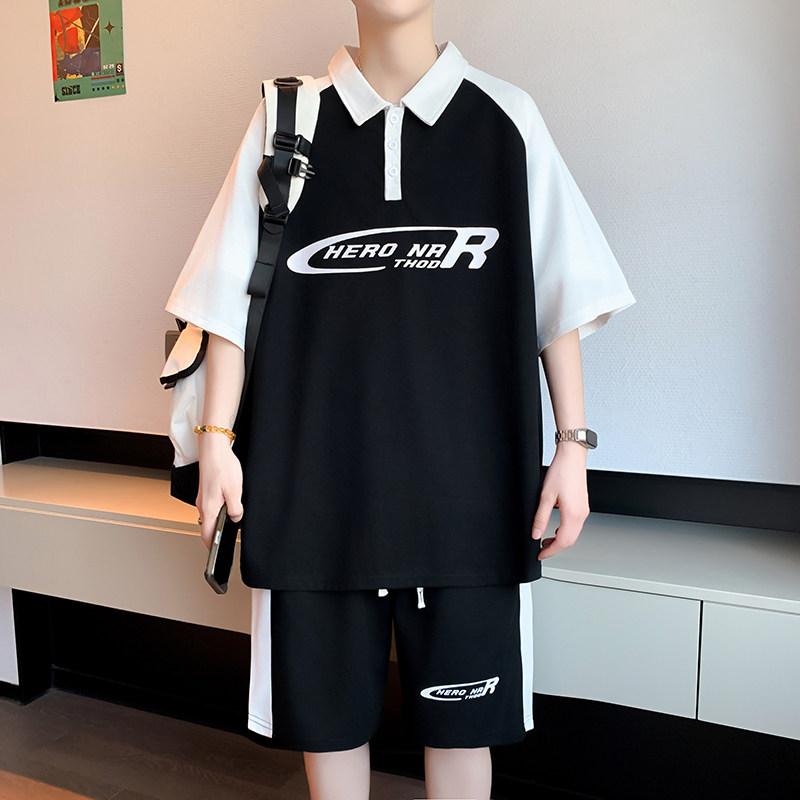 冰丝翻领短袖t恤套装男孩12-15岁青少年学生13帅气14大童运动夏装