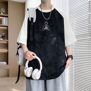 青少年夏季纯棉宽松短袖t恤12-15岁男孩初高中学生14帅气大童汗衫