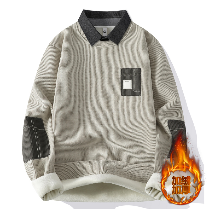 冬季衬衫领线衣针织衫12岁男孩中学生14加绒加厚15青少年大童毛衣