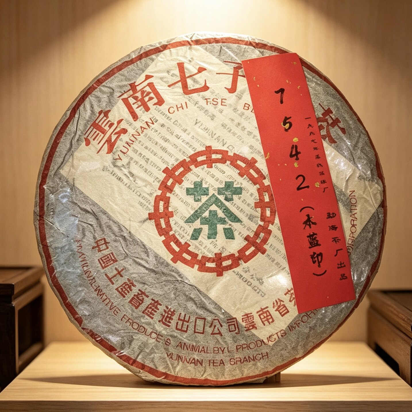 中茶1997年水蓝印7542青饼357g生茶普洱茶 七子饼昆明干仓品鉴图片