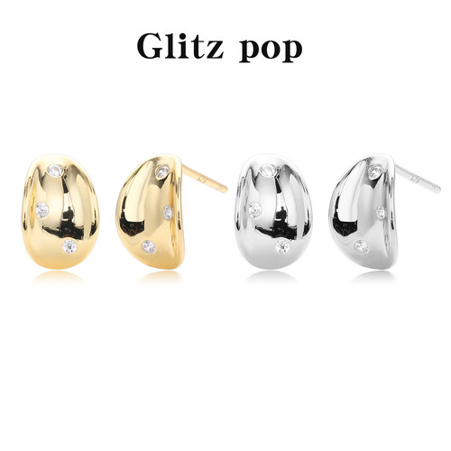 新款S925纯银ins法式高级微镶石凹款耳钉港风复古设计耳饰女