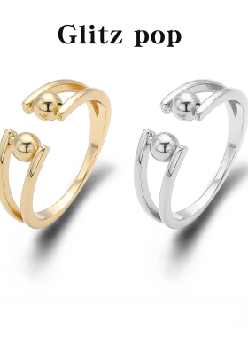 欧美s925纯银戒指开口可调节串珠指环女式高级小众珠旋转戒指