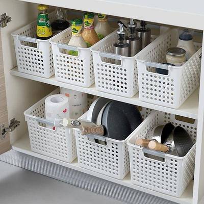 长方形零食收纳筐 桌面加厚杂物收纳篮 镂空手提塑料框置物架