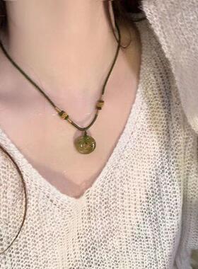 新中式平安扣吊坠挂绳简约百搭编织绳项链女绳子毛衣链复古锁骨链