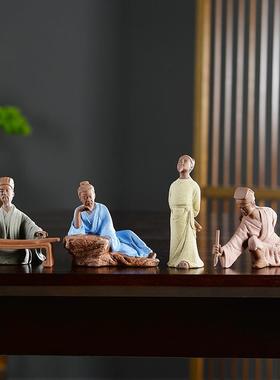 创意琴棋书画古代历史人物摆件陶瓷雕塑李白禅意微景观造景装饰品