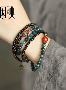 原创复古多圈手串水草玛瑙手链女混搭个性叠戴冷门不撞款手饰