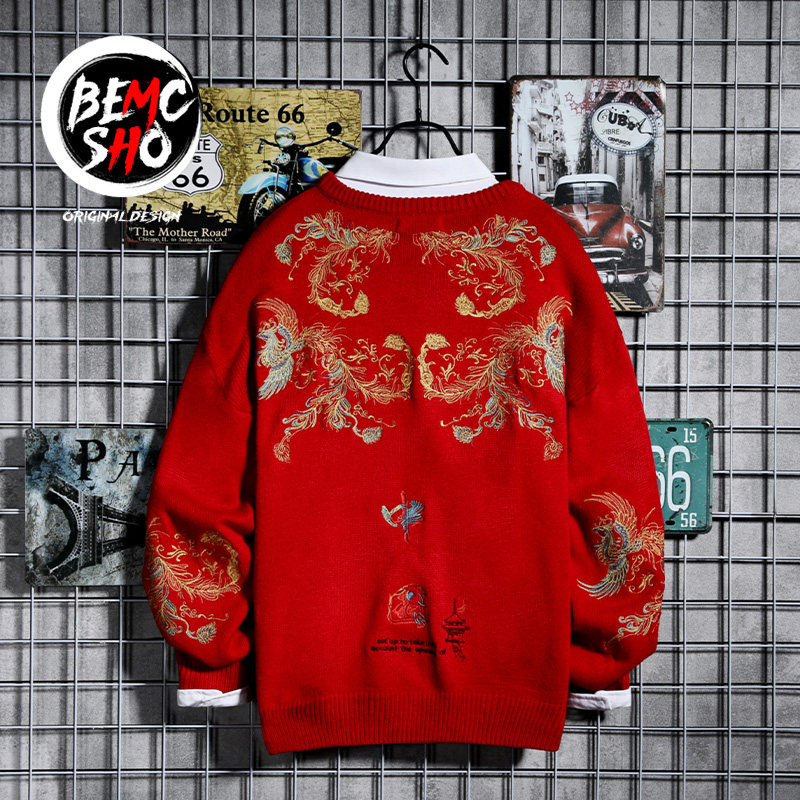 国潮中国风凤凰重工刺绣毛衣男秋冬季潮牌宽松百搭情侣圆领针织衫,男装,针织衫/毛衣,淘宝优惠券,粉丝福利购,淘宝优惠卷
