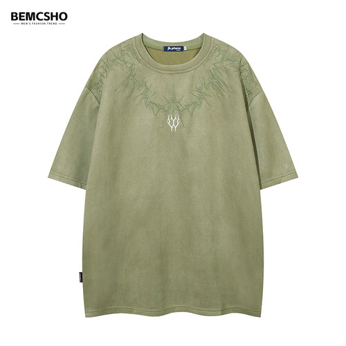 美式复古刺绣短袖BEMCSHO男女