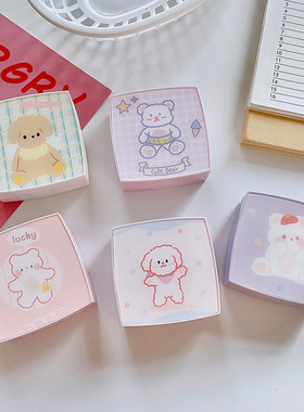 韩系美瞳盒可爱卡通原创设计小熊粉紫色系列方形隐形眼镜盒伴侣盒