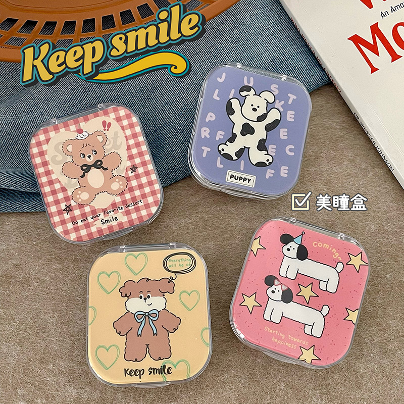 美式复古可爱卡通小动物美瞳盒