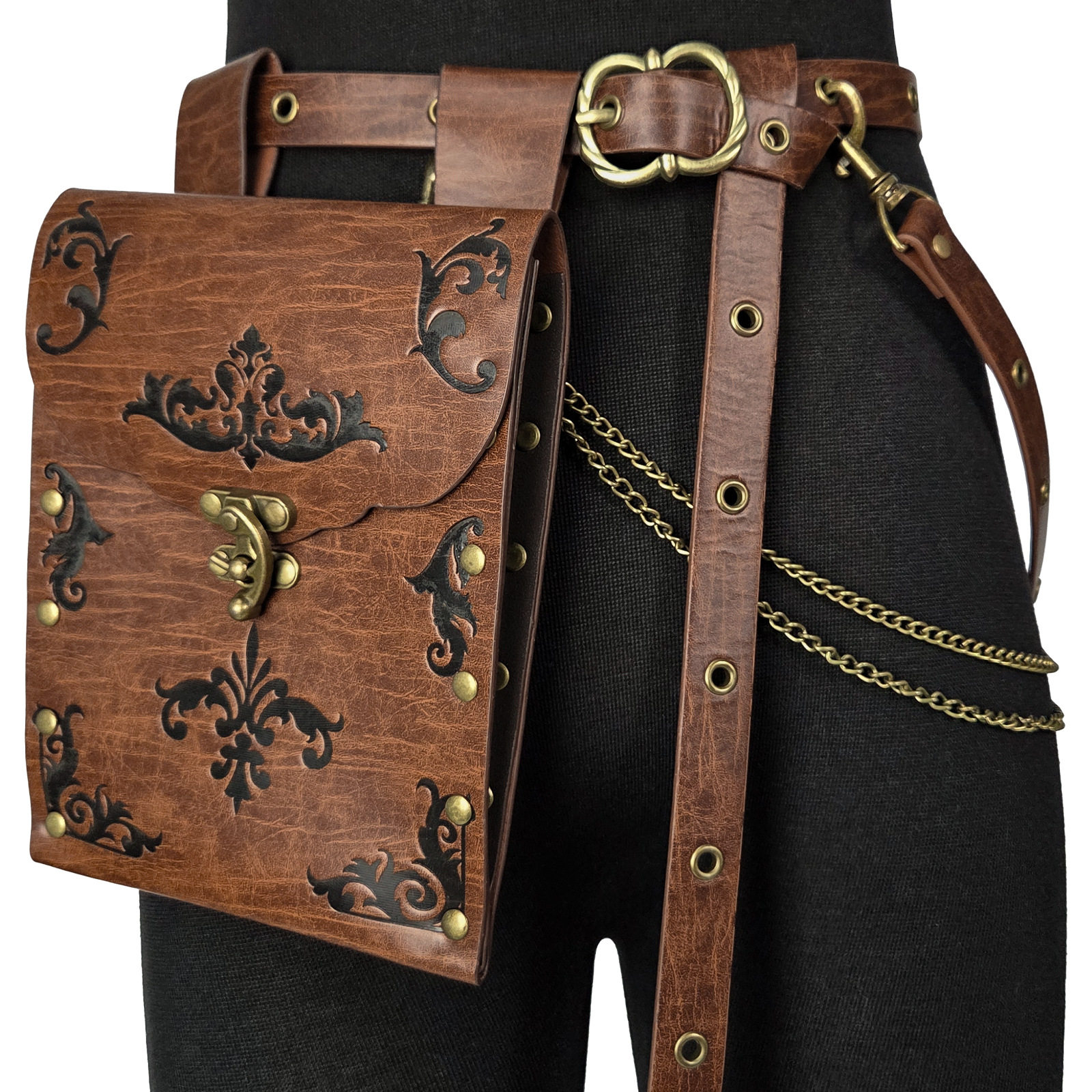 北欧中世纪维京风COSPLAY道具配饰挂腰穿皮带腰包压纹链条手机包