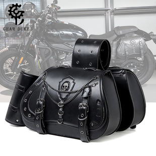 中世纪复古哈雷摩托车配件改装侧边箱包金属骷髅头骑士车边包挂包