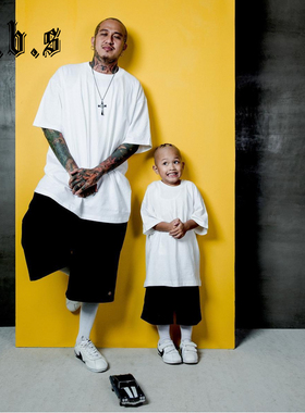 西海岸奇卡诺重磅纯棉嘻哈匪帮说唱美式小领口宽松纯色短袖T恤