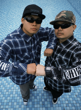 美式old school西海岸奇卡诺Chicano匪帮渐变格子宽松长袖衬衫