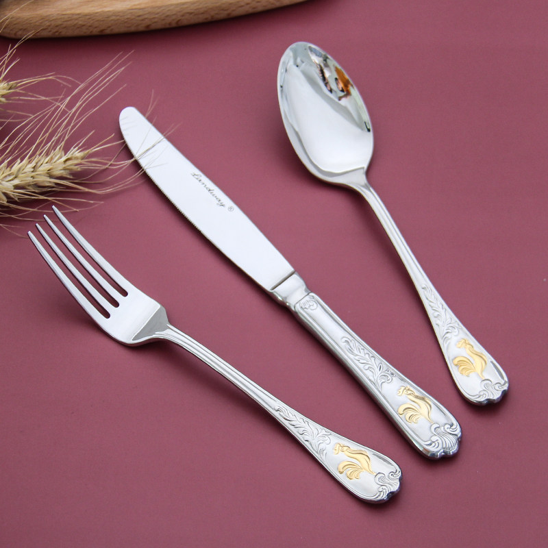 朗维西餐具304不锈钢勺吃饭汤勺家用创意可爱长柄深铁匙羹刀叉勺