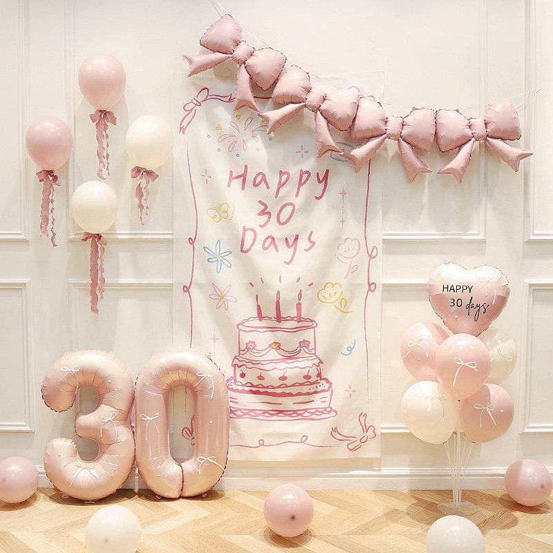 女孩宝宝满月宴30天仪式感背景挂布气球周岁生日氛围布置场景装饰