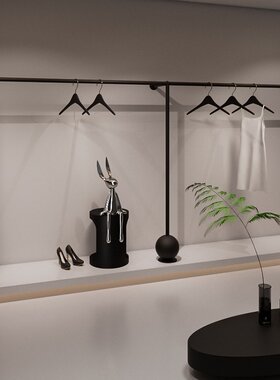 简约现代服装店上墙壁挂展示架落地直杆挂衣架男女装店货架哑光黑