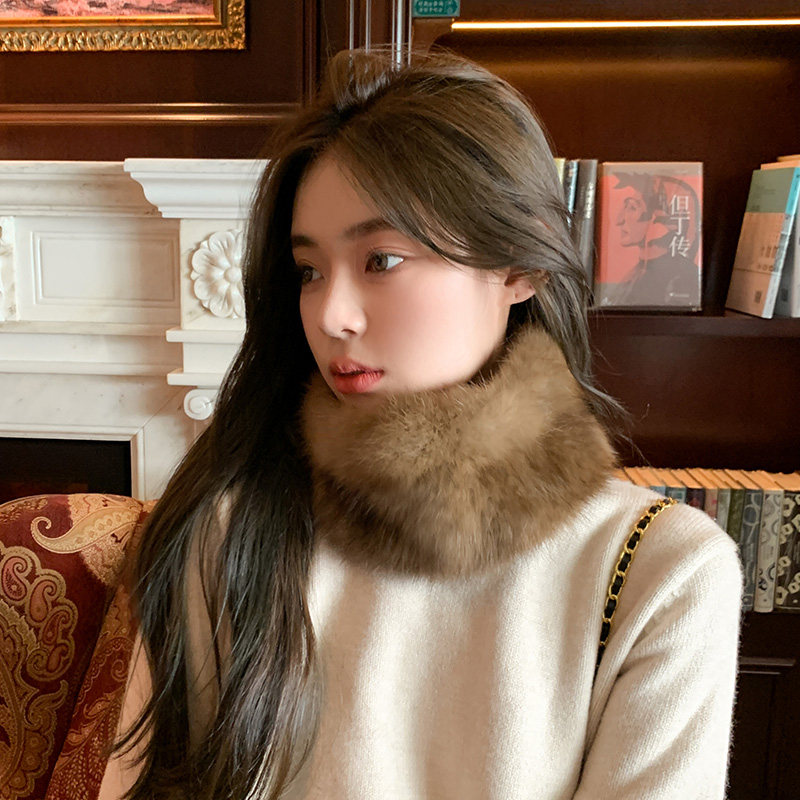 紫貂毛编织弹力皮草围脖帽子两用