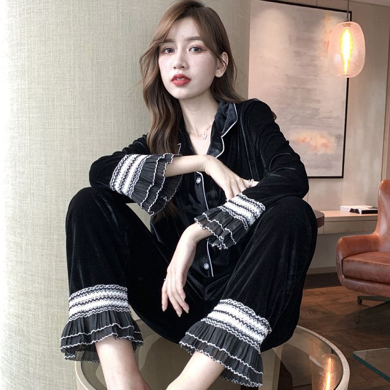 2020新款金丝绒睡衣女春秋长袖韩版公主风可外穿家居服秋冬季套装