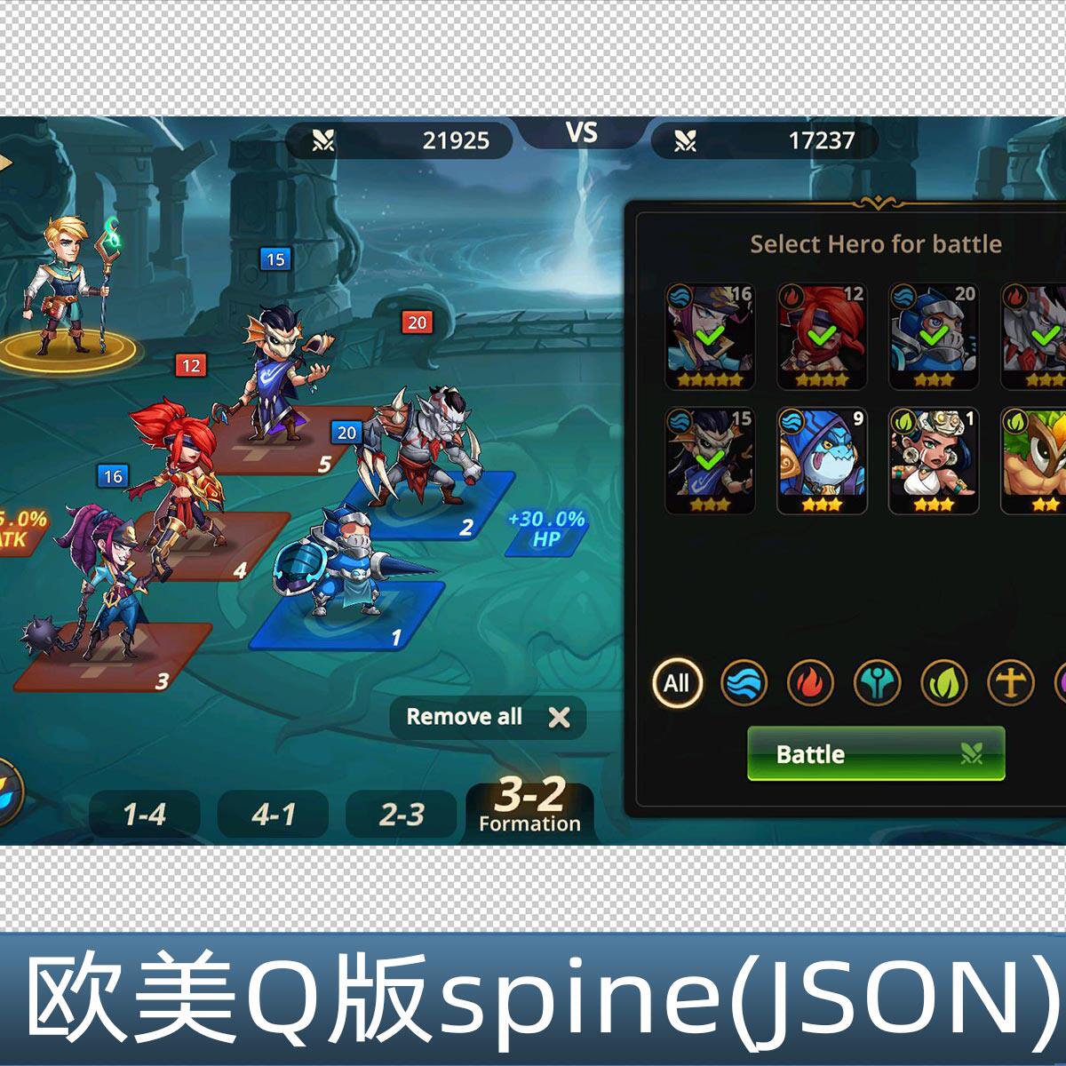 欧美Q版横板spine骨骼动画特效场景UI按钮音效手游游戏素材