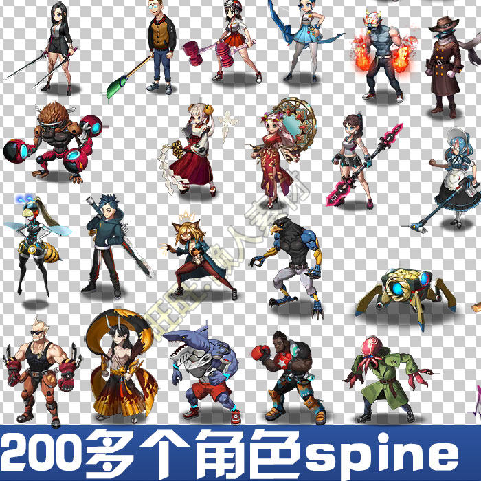 现代古代大乱斗风格 人物角色spine骨骼动画 游戏手游素材