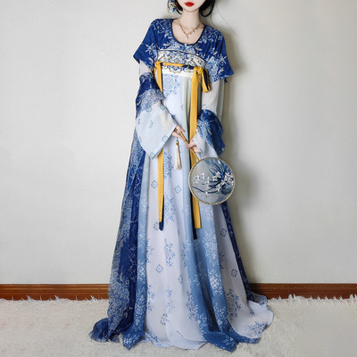 汉服女唐褙子中国风青花瓷日常夏